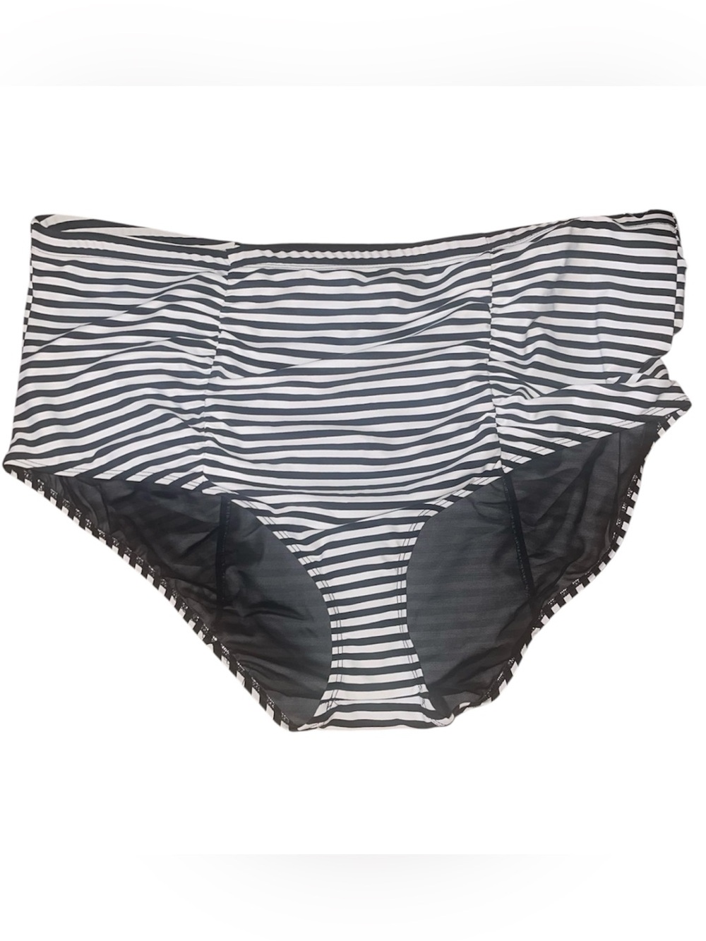 Torrid High-Waist Black and White Striped Swim Briefs